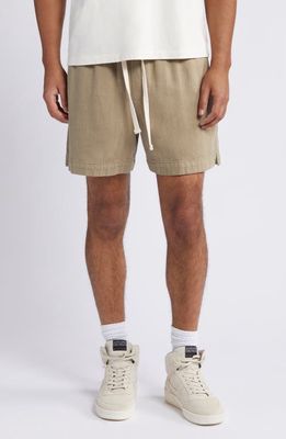 FRAME Elastic Waist Cotton Terry Shorts in Dark Beige