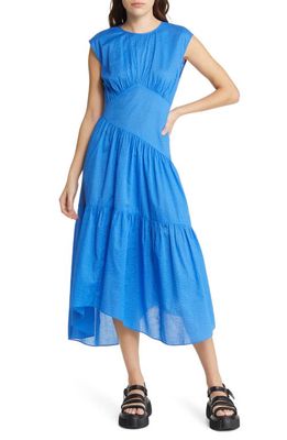 FRAME Gathered Seam Midi Dress in Cornflower Blue