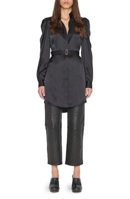 FRAME Gillian Belted Long Sleeve Silk Shirtdress in Noir