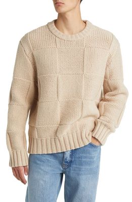 FRAME Grid Stitch Wool Crewneck Sweater in Oatmeal