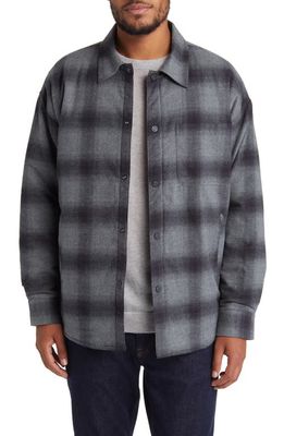 FRAME Insulated Plaid Cotton Snap-Up Overshirt in Black/Grey Plaid