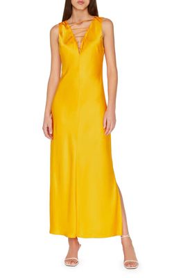 FRAME Lace Front Satin Maxi Dress in Nectarine