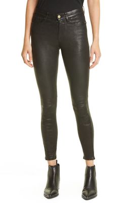 FRAME Le High Waist Crop Leather Pants in Washed Black