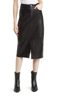 FRAME Leather Midi Skirt in Black