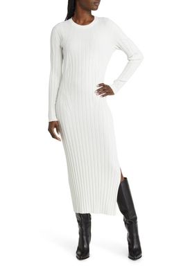 FRAME Long Sleeve Rib Maxi Sweater Dress in Off White