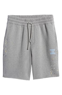 FRAME Men's Logo Splash Paint Sweat Shorts in Grey Melange
