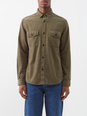 Frame - Micro Corduroy Flap Pocket Long Sleeve Shirt - Mens - Khaki