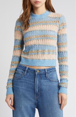 FRAME Mixed Stitch Crewneck Sweater in Light Blue Multi