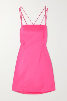 FRAME - Open-back Ruched Cotton-blend Mini Dress - Pink