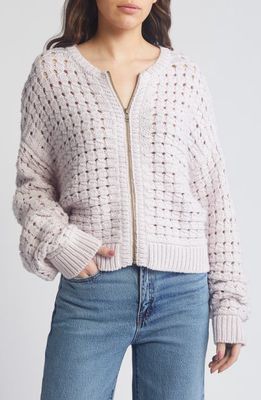 FRAME Open Stitch Front Zip Cardigan in Oatmeal