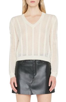 FRAME Open Stitch Recycled Cashmere & Wool V-Neck Sweater in Off White