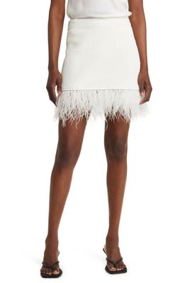 FRAME Ostrich Feather Trim Knit Skirt in Off White
