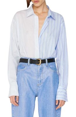 FRAME Oversize Mix Stripe Button-Up Shirt in Blanc Multi