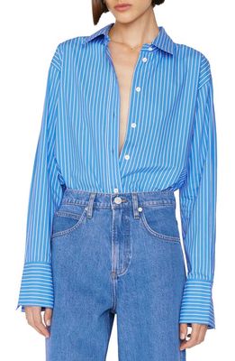 FRAME Oversize Stripe Button-Up Shirt in Cornflower Multi