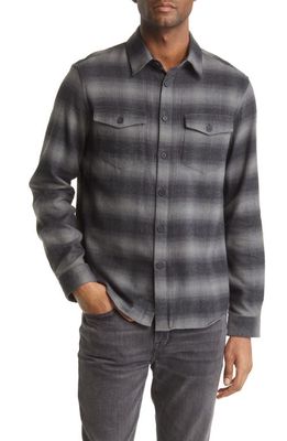 FRAME Plaid Cotton Flannel Shirt in Noir /Grey