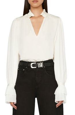 FRAME Pleated Long Sleeve Silk Blouse in Off White