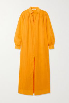 FRAME - Pleated Ramie Maxi Dress - Yellow