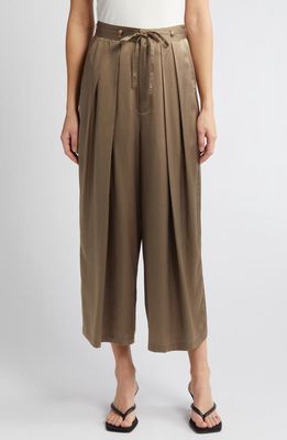 FRAME Pleated Silk Ankle wide Leg Pants in Cypress