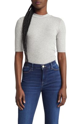FRAME Rib Mock Neck Top in Gris Heather