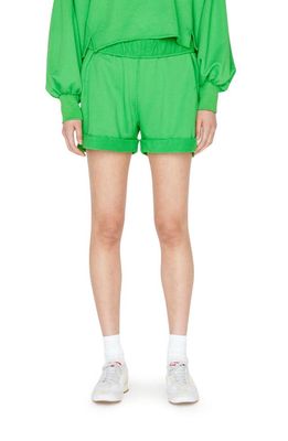 FRAME Rolled Cuff Cotton Shorts in Bright Peridot