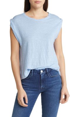 FRAME Rolled Organic Linen Muscle Tee in Oxford Blue