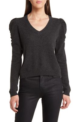 FRAME Ruched Sleeve Cashmere & Wool Sweater in Charcoal Heather