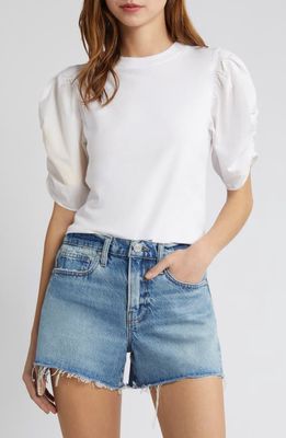 FRAME Ruched Sleeve Organic Cotton T-Shirt in White