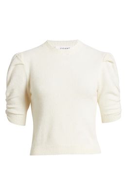 FRAME Ruched Sleeve Recycled Cashmere Blend Sweater in Cream