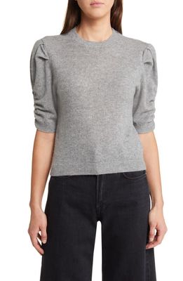 FRAME Ruched Sleeve Recycled Cashmere Blend Sweater in Gris Heather