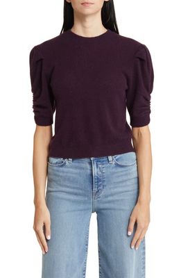 FRAME Ruched Sleeve Recycled Cashmere Blend Sweater in Plum