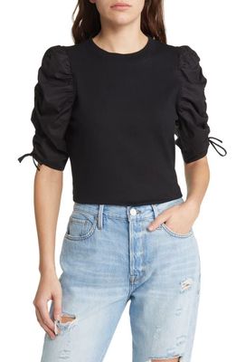 FRAME Ruched Sleeve T-Shirt in Noir
