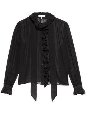FRAME ruffled semi-sheer silk top - Black