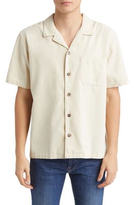 FRAME Short Sleeve Corduroy Camp Shirt in White Beige