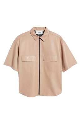 FRAME Short Sleeve Leather Button-Up Shirt in Brick