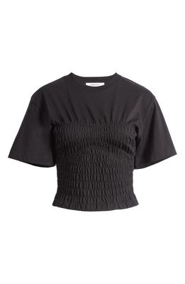 FRAME Smocked Corset Organic Cotton T-Shirt in Noir