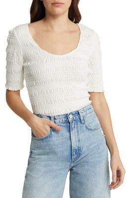 FRAME Smocked Scoop Neck Top in Bone