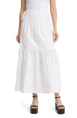 FRAME Smocked Waist Tiered Organic Cotton Skirt in Blanc
