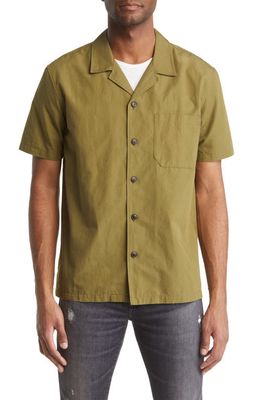 FRAME Solid Cotton & Linen Short Sleeve Button-Up Shirt in Olive Green