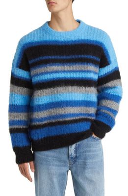 FRAME Stripe Alpaca Blend Crewneck Sweater in Sky Blue Multi