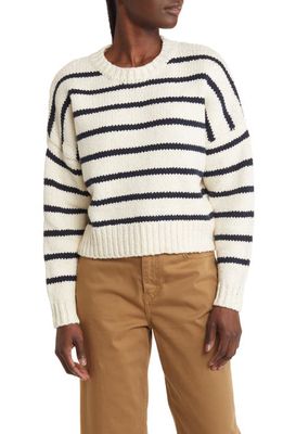 FRAME Stripe Cotton Crop Sweater in Navy Multi