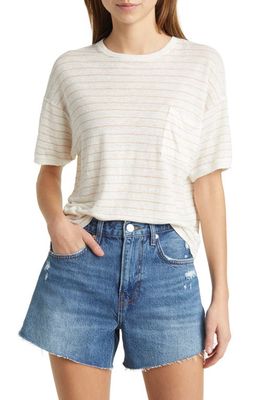 FRAME Stripe Organic Linen Pocket T-Shirt in Blush Multi