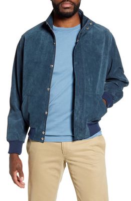 FRAME Suede Bomber Jacket in Peacock
