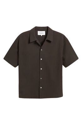 FRAME Textured Short Sleeve Button-Up Shirt in Black