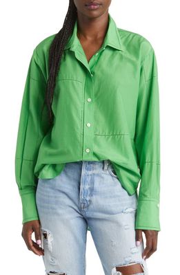 FRAME The Oversize Ladder Stitch Shirt in Bright Peridot