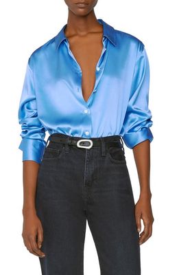 FRAME The Standard Women's Stretch Silk Button-Up Shirt in Cornflower Blue