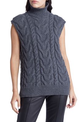 FRAME Turtleneck Wool Cable Knit Sweater Vest in Dark Gris Heather