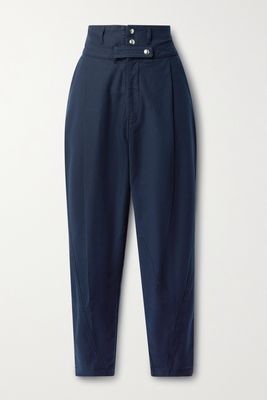 FRAME - Twisted Pleated Cotton Tapered Pants - Blue