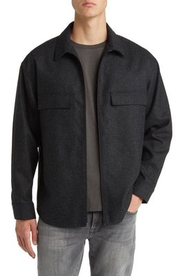 FRAME Virgin Wool Blend Flannel Zip Shirt Jacket in Charcoal Grey