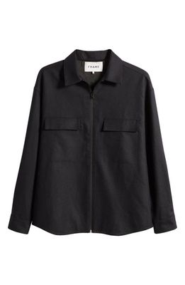 FRAME Virgin Wool Blend Flannel Zip Shirt Jacket in Navy