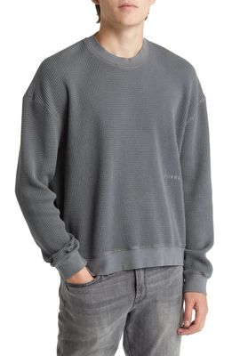 FRAME Waffle Knit Cotton Sweatshirt in Charcoal Grey